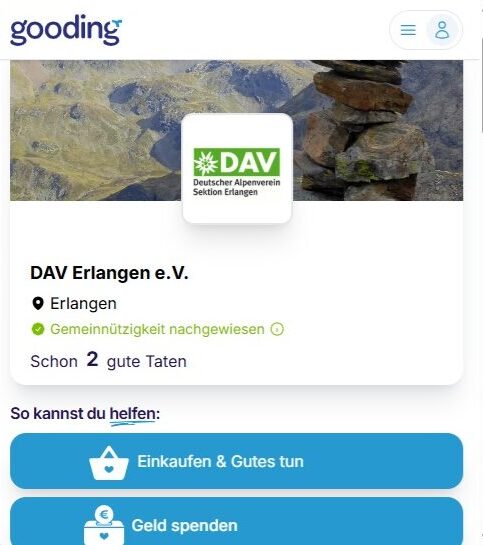 Wer über die Plattform "Gooding" einkauft, kann dem DAV Erlangen finanziell unter die Arme greifen. Foto: Screenshot