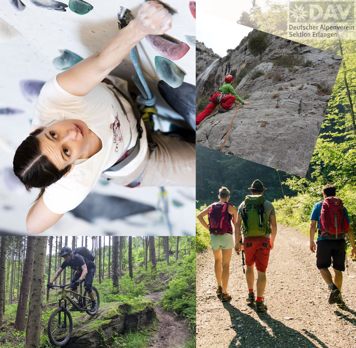 Das Angebot an Kursen für Bergsportarten ist groß beim DAV Erlangen. Fotos: H. Herbig, I. Wiedemann, M. Neumann, S. Riedl